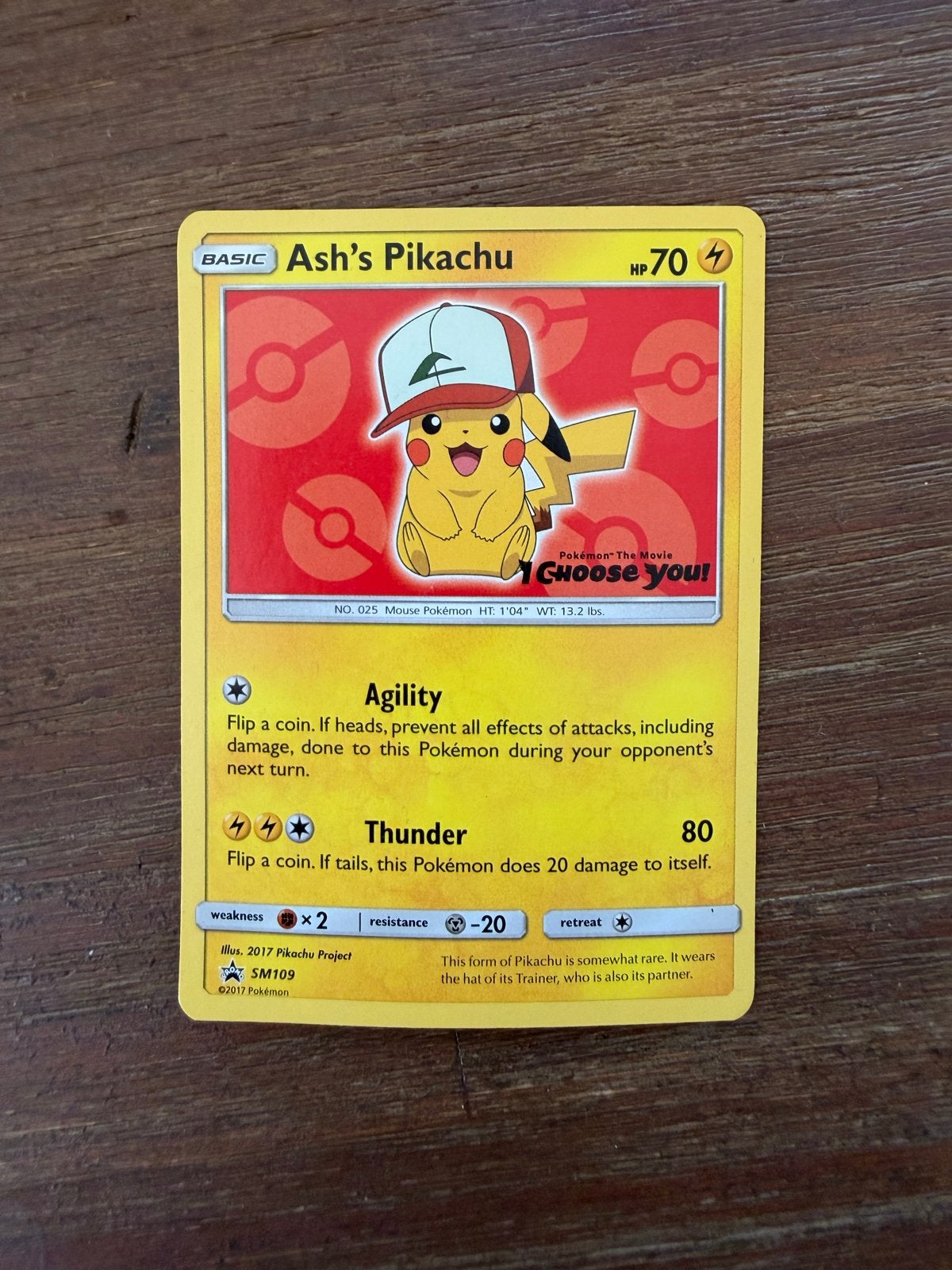 Ash's Pikachu Promo Pokemon I Choose You SM109, Ophalen, Zo goed als nieuw, Losse kaart, Foil