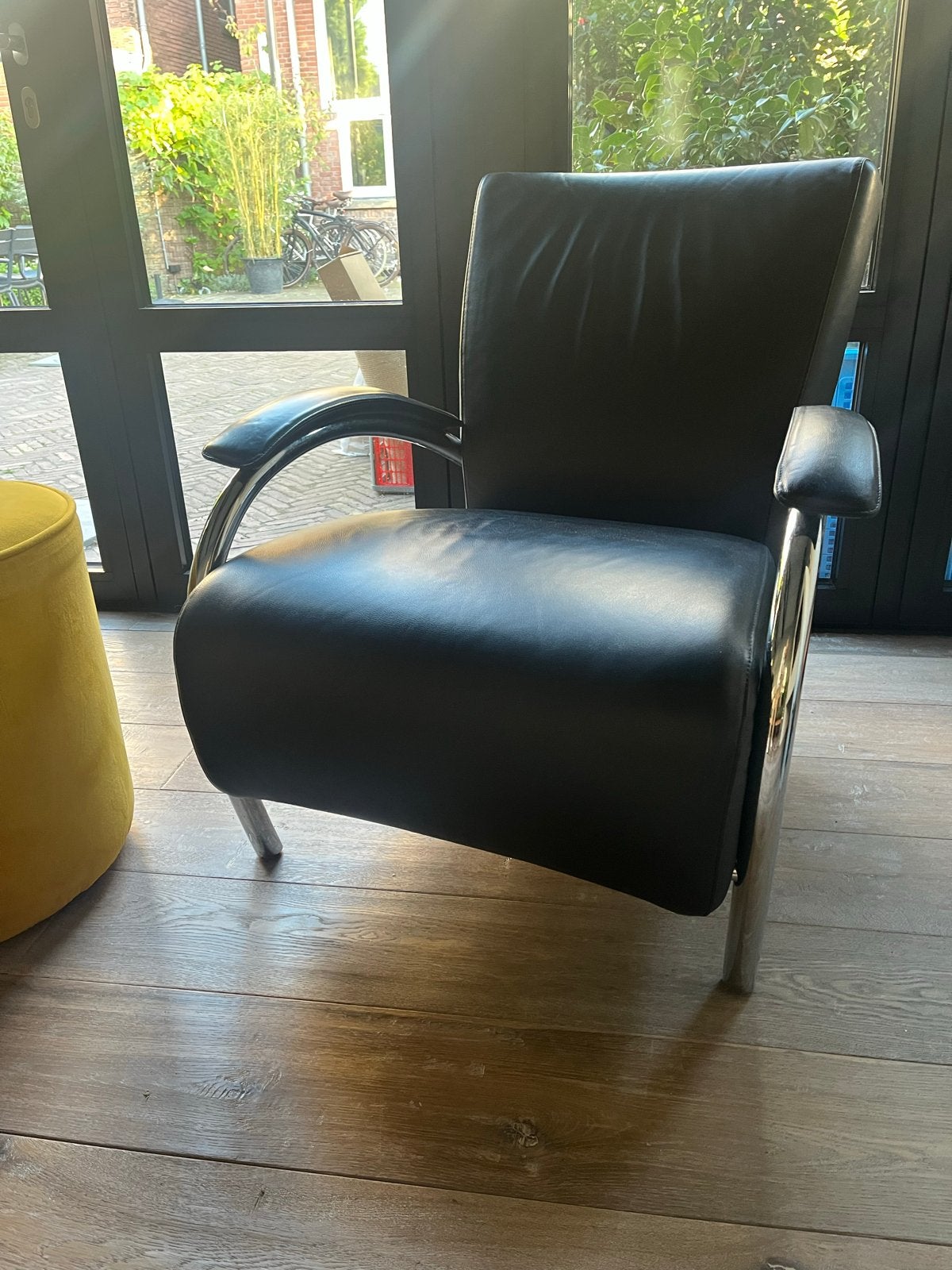 2x Molinari Accademia zwarte Leren Fauteuils met Chroom, Huis en Inrichting, Ophalen, Gebruikt, Leer, 75 tot 100 cm