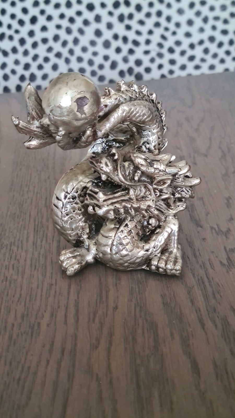 Zilverkleurig Chinees Draak Beeldje met Wijsheidsparel, Ophalen