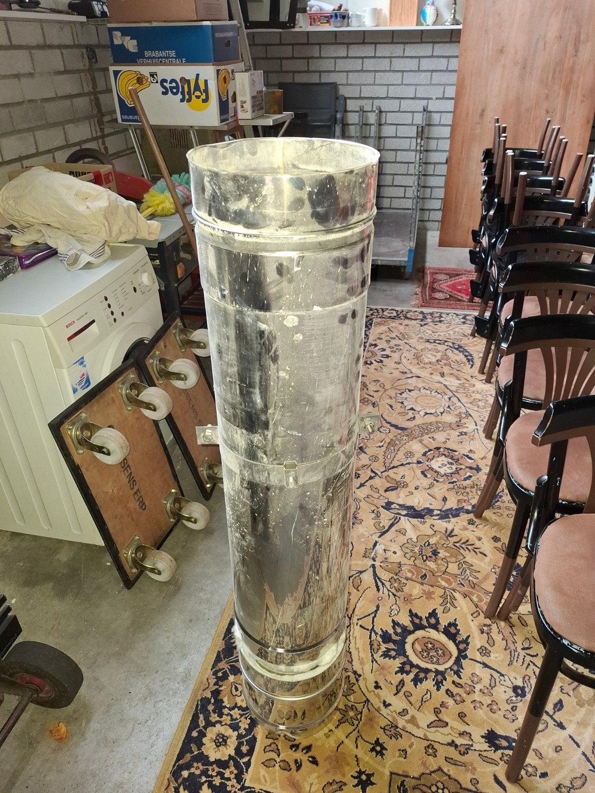 Kachelpijp dubbelwandig rookkanaal 125cm zgan! Zie omschr,, Doe-het-zelf en Verbouw, Ophalen, Zo goed als nieuw, Rvs, Minder dan 2 meter
