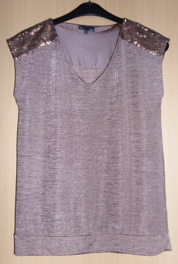 Feestelijk bruin shirt van JBC met gouden glitters maat S, Bruin, Ophalen of Verzenden, Zo goed als nieuw, Korte mouw
