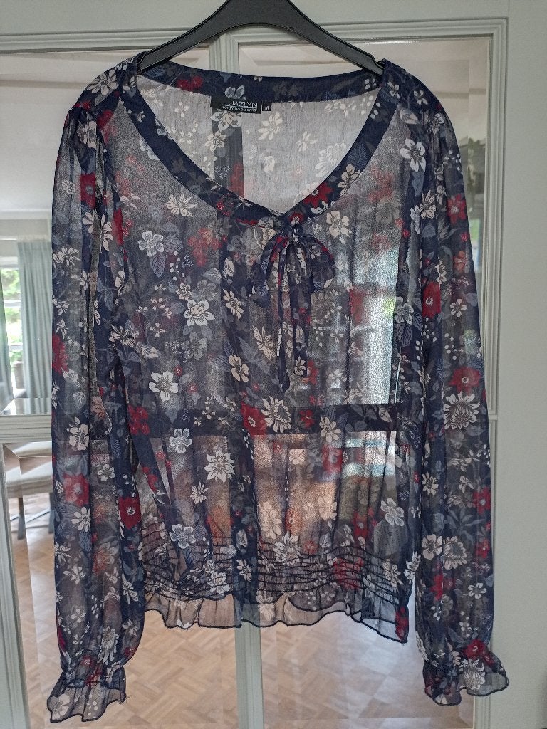 dunne doorzichtige zomer bloes blauw/bloemen, Ophalen of Verzenden, Gedragen, Blauw