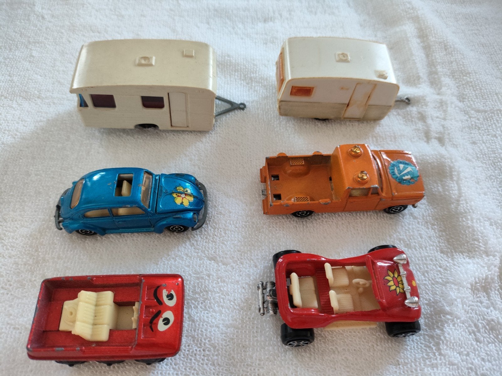 Vintage speelgoedauto's Majorette en caravans - set van 6, Ophalen of Verzenden, Gebruikt