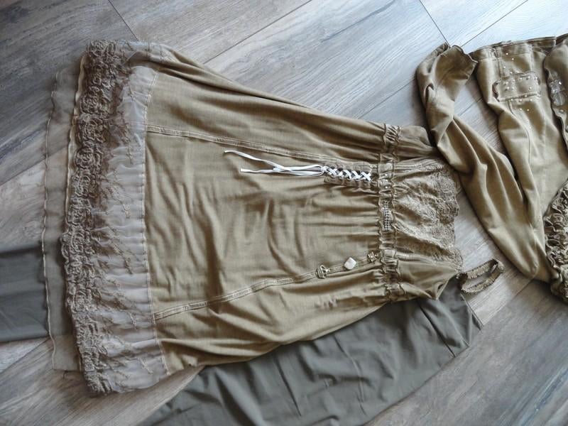 Jurk tuniek vintage stijl kant boorduur diamantjes 38 40 Ell, Maat 38/40 (M), Verzenden, Beige, Zo goed als nieuw