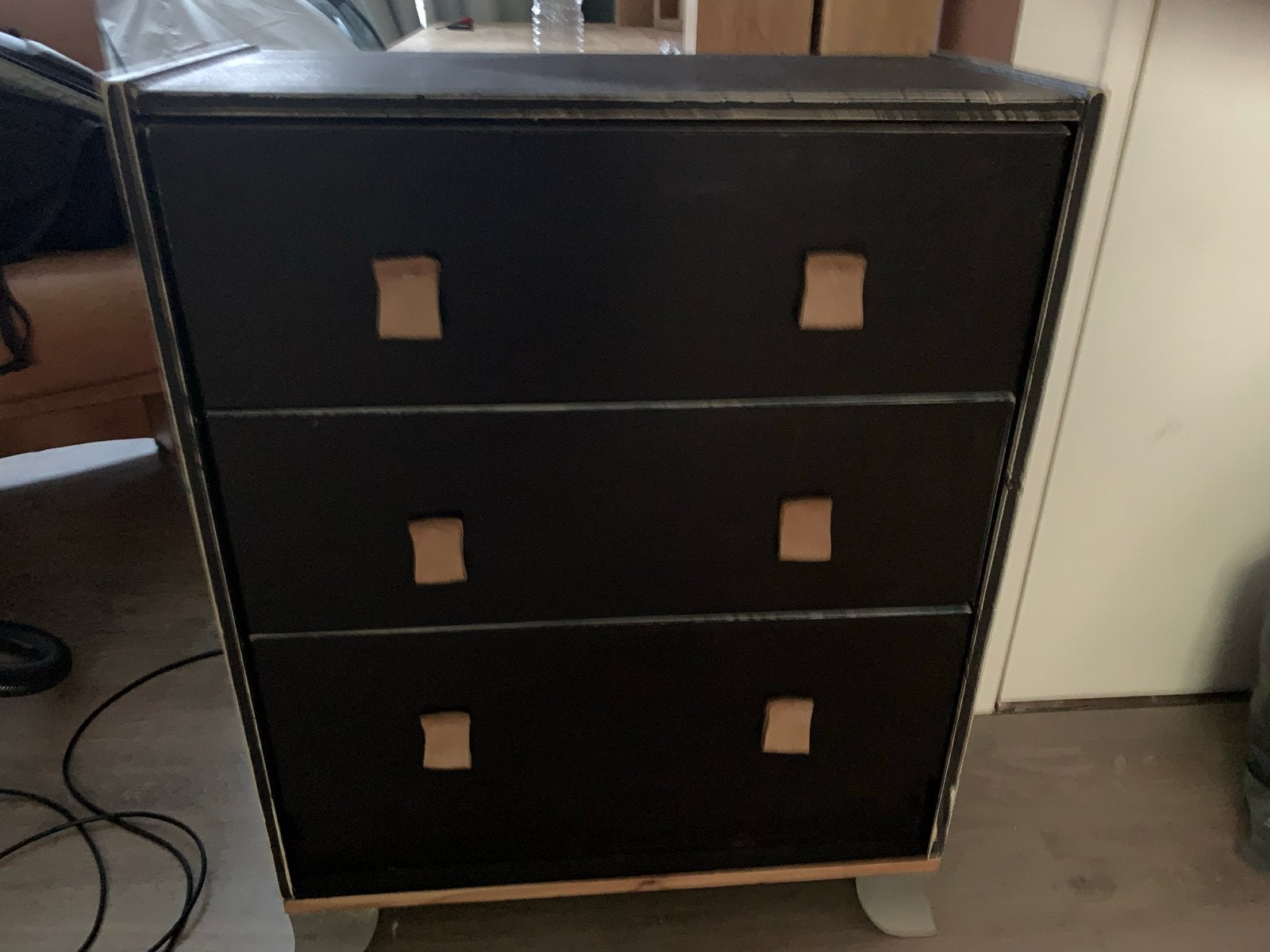 Houten ladekastje met leren handvaten, Huis en Inrichting, Kasten | Ladekasten, Ophalen, Minder dan 50 cm, Gebruikt, 3 of 4 laden