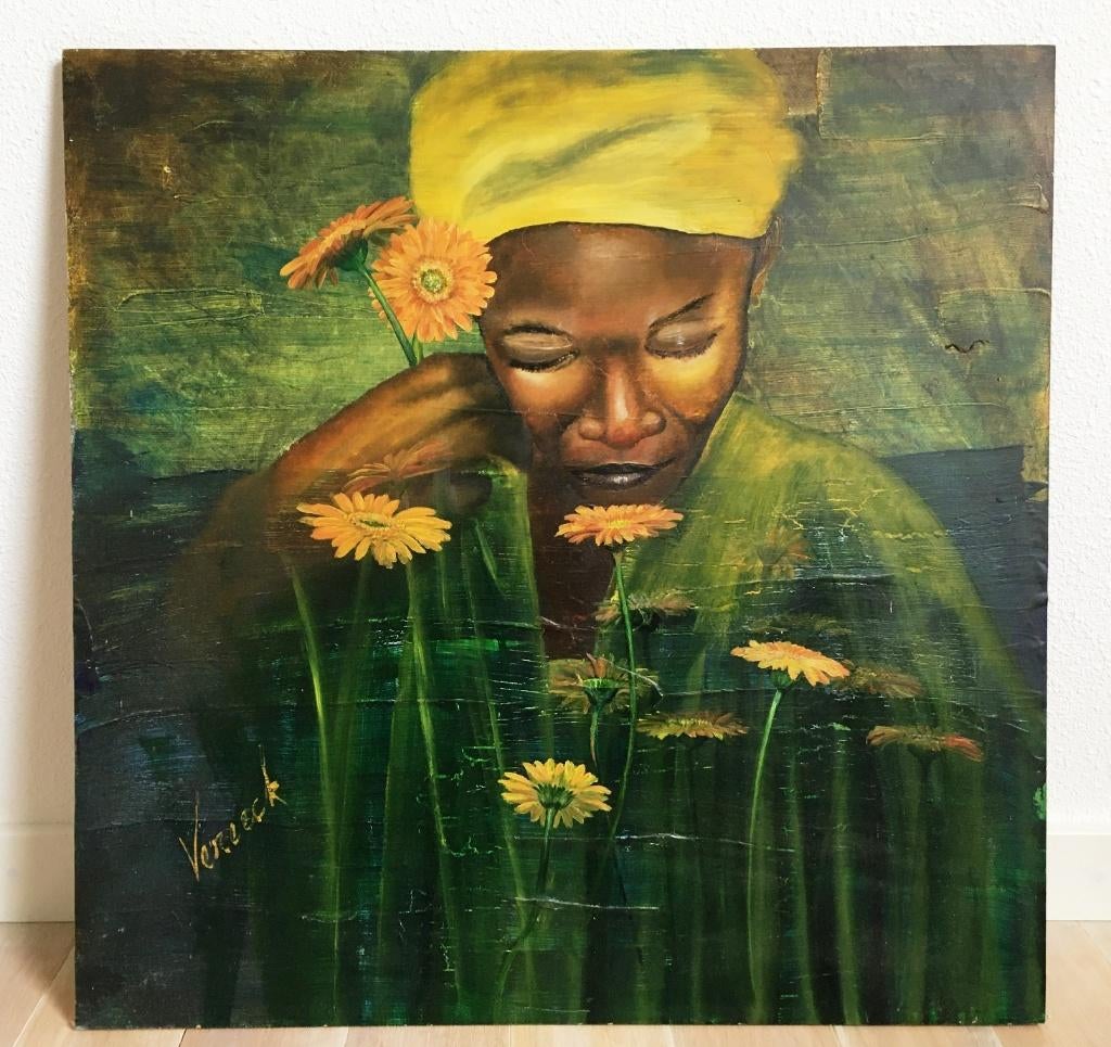 Olieverf op paneel 60 x 60 cm, Antiek en Kunst, Kunst | Schilderijen | Modern, Ophalen of Verzenden