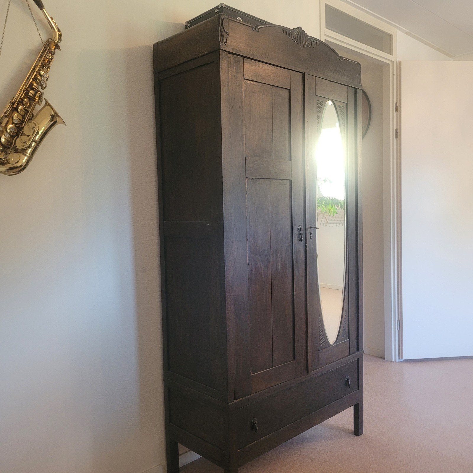 Vintage Kledingkast met Spiegel en Lade, Ophalen