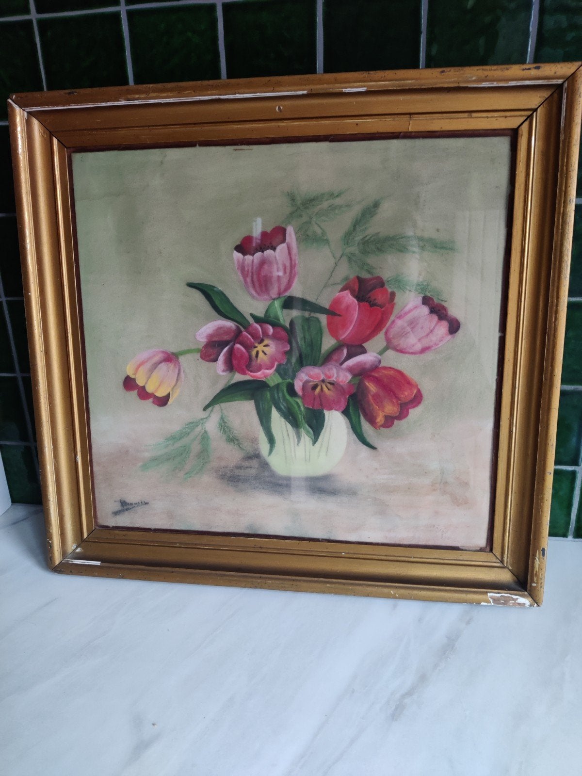 oud bloemen schilderij, Ophalen of Verzenden