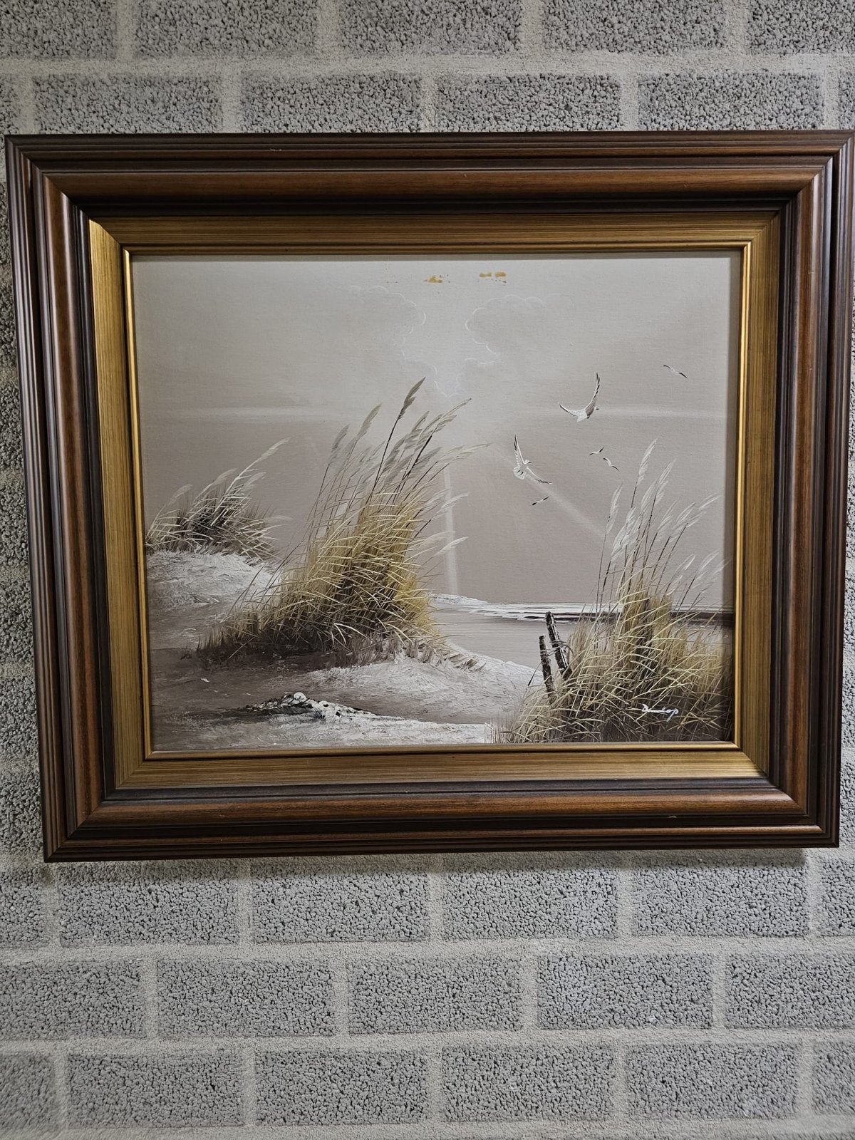 Schilderij: Duinlandschap met vogels en water, Antiek en Kunst, Kunst | Schilderijen | Klassiek, Ophalen, Doek, Realistisch, Landschap
