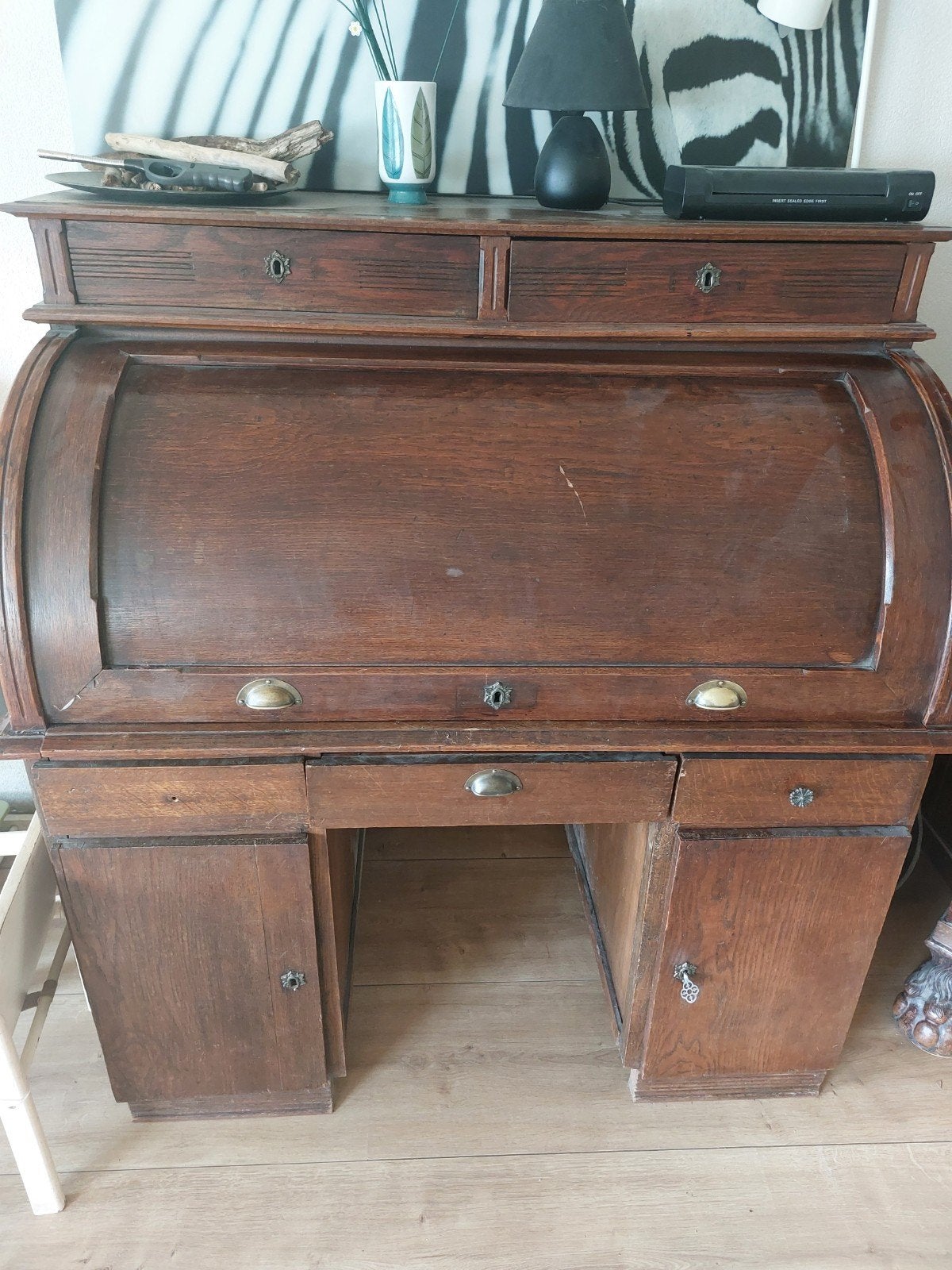 Antiek Eiken Roltop Bureau met Lades, Antiek en Kunst, Antiek | Kantoor en Zakelijk, Ophalen