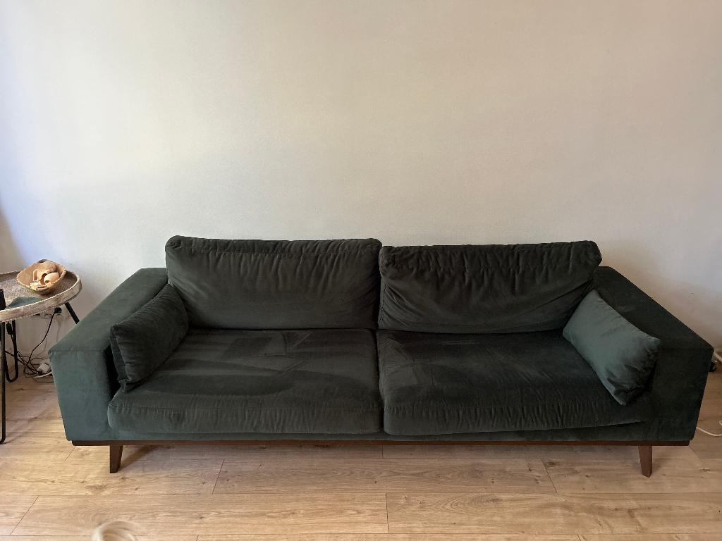 Sofa wehkamp own 3-seater Torino velour + Chez lounge, Ophalen, 75 tot 100 cm, Zo goed als nieuw, Hout