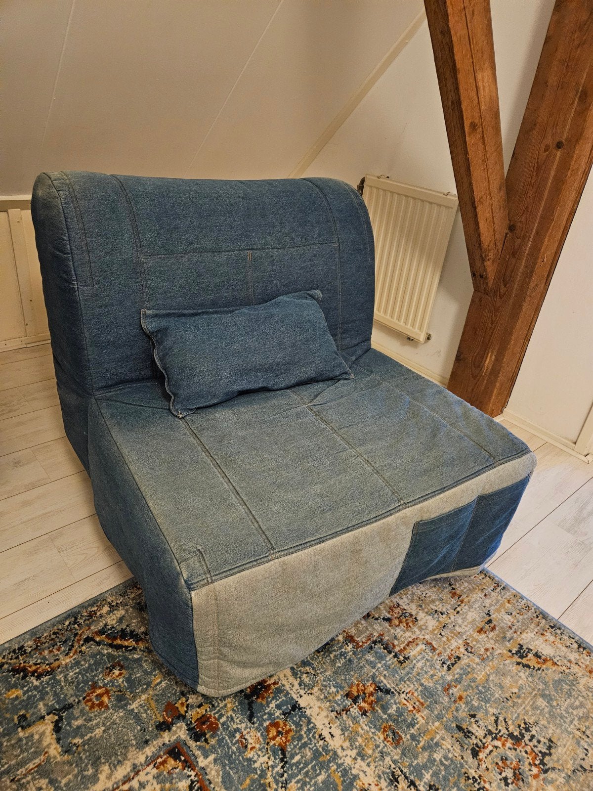 IKEA LYCKSELE slaapbank en stoel - denim blauw, Ophalen, Zo goed als nieuw, Eenpersoons, Blauw