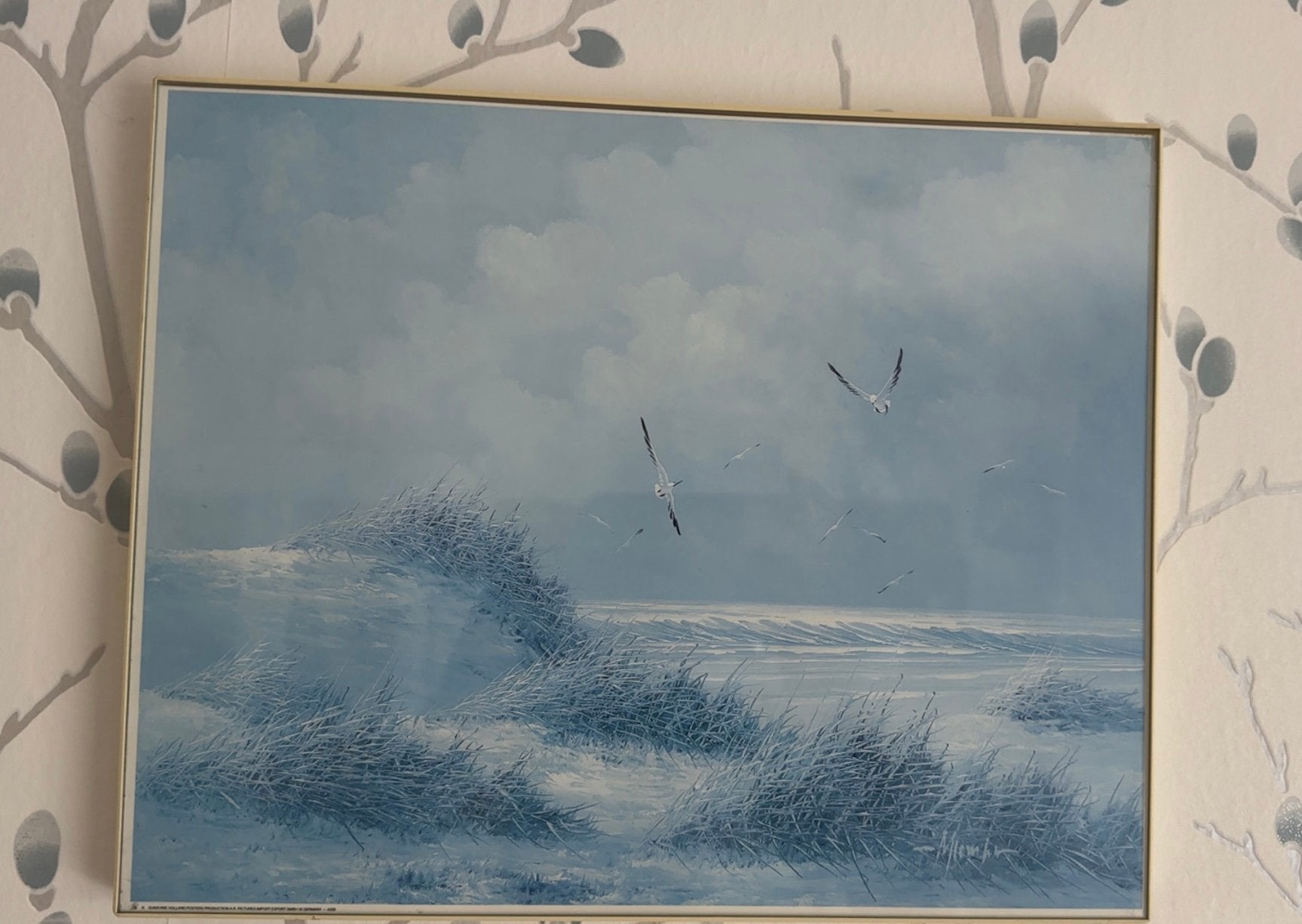 Ingelijst Strandlandschap - Duinen met Zee en Vliegen, Ophalen of Verzenden, Zo goed als nieuw