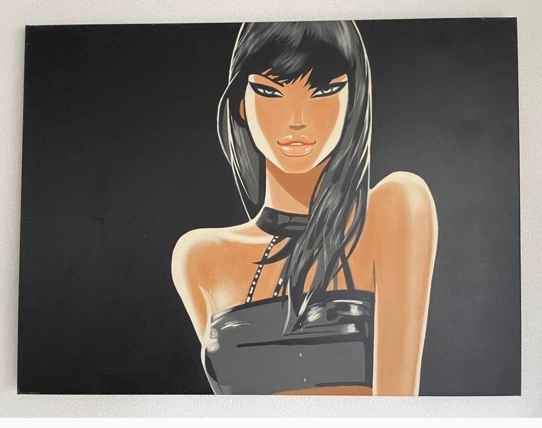Schilderij "Lady in Black" - Modern Portret 90x120 cm, Antiek en Kunst, Ophalen, Handgeschilderd, Olieverf, Portret