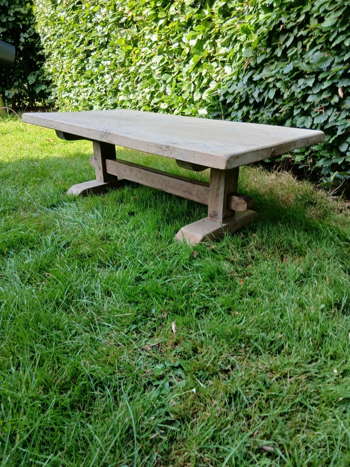 Oud geloogd eiken salontafel, Ophalen, Gebruikt, 100 tot 150 cm, Eikenhout