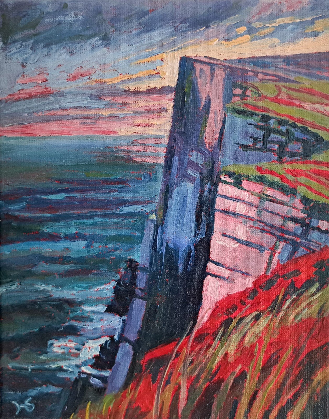 Schilderij Cliffs of Moher - Olieverf op canvas 24x30cm, Ophalen
