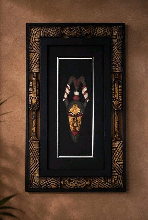 Afrikaanse wanddecoratie schilderij met masker, Verzenden
