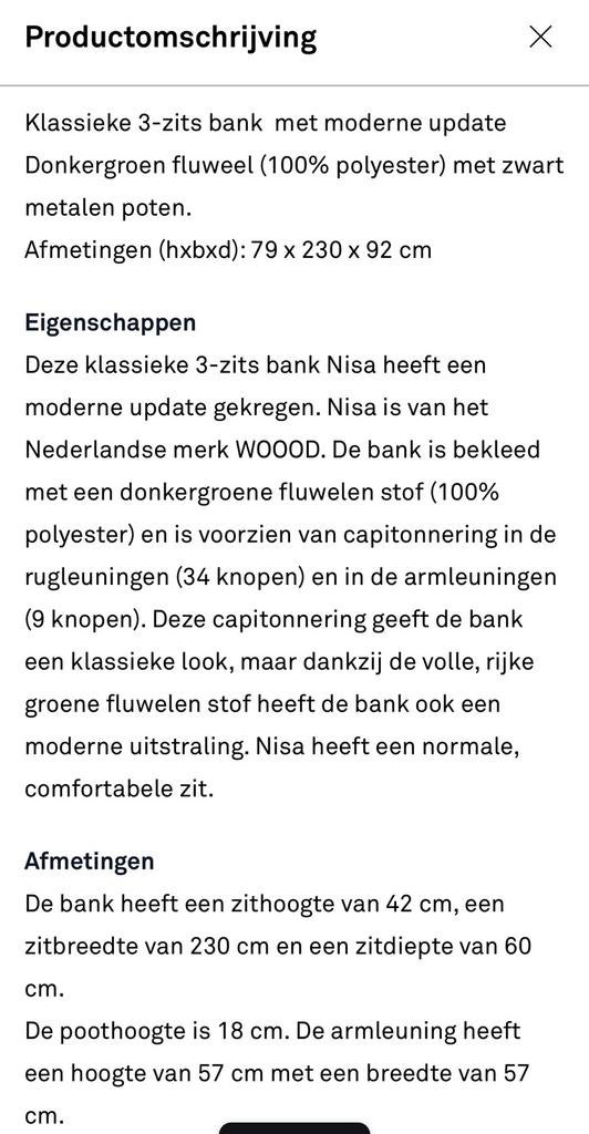 Groene bank velours, Ophalen, Gebruikt, Driepersoons, 75 tot 100 cm