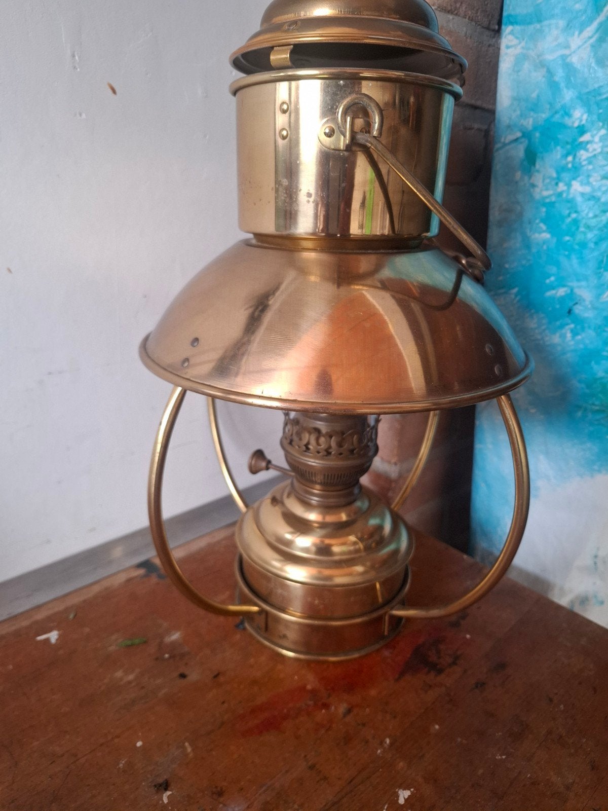 Antieke messing olielamp - scheepslamp, Antiek en Kunst, Ophalen
