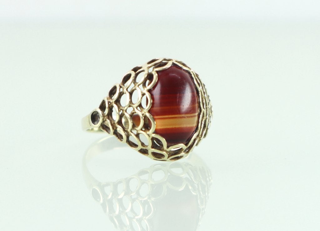 Bijzondere vintage gouden ring agaat, Ophalen of Verzenden, Goud, Ring, Met edelsteen