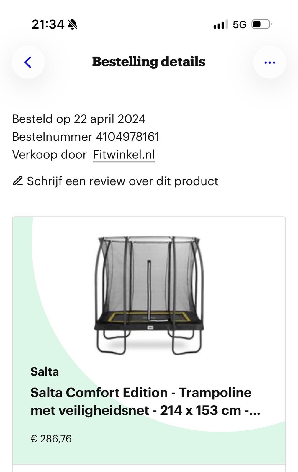 Nog nette Salta trampoline met veiligheidsnet, Ophalen, Gebruikt