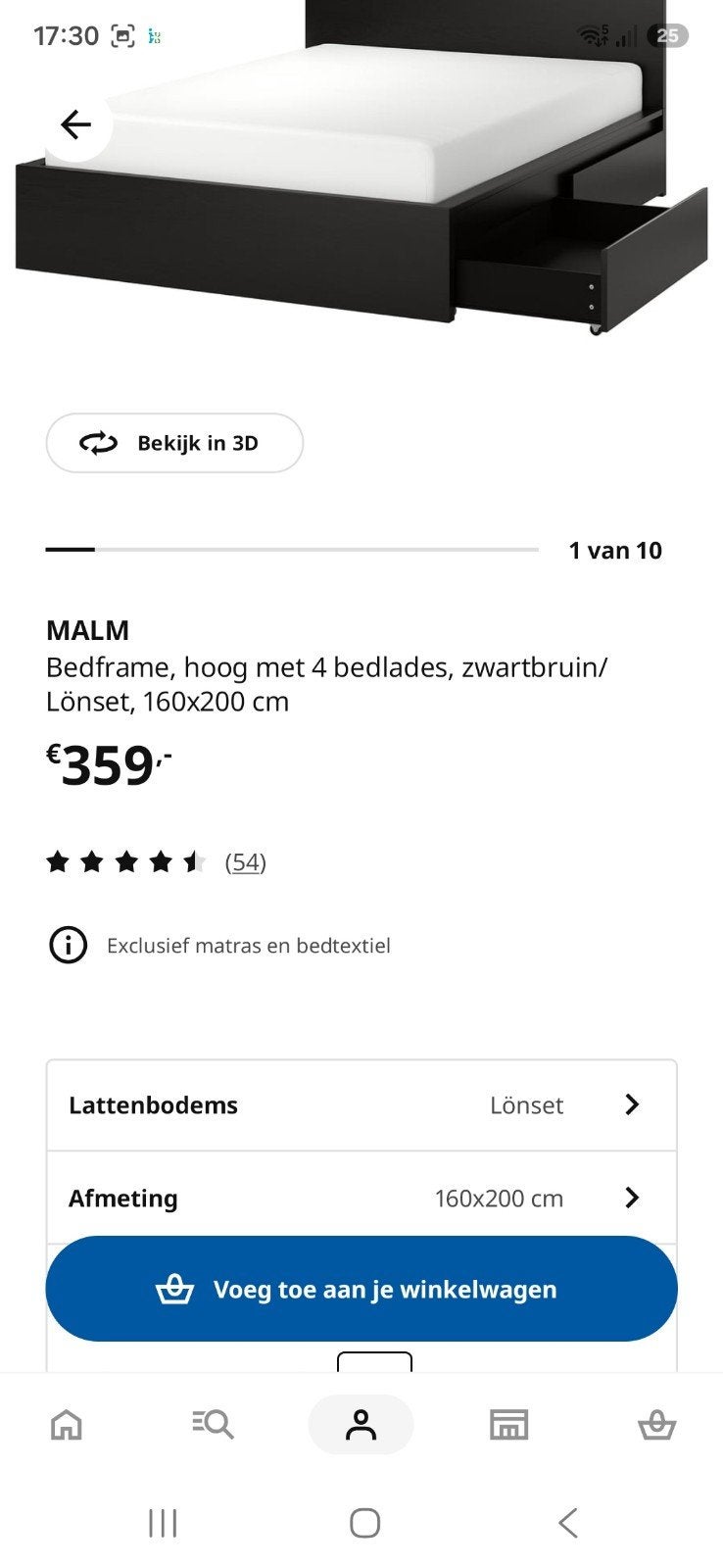 ikea bed malm 160x200 met lades, Ophalen, Zwart, Tweepersoons, Zo goed als nieuw