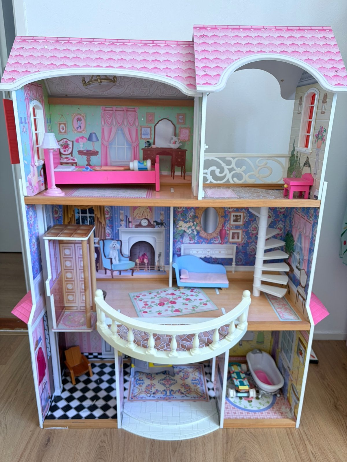 Houten poppenhuis (KidKraft) - Inclusief toebehoren & Poppen, Ophalen, Zo goed als nieuw, Poppenhuis