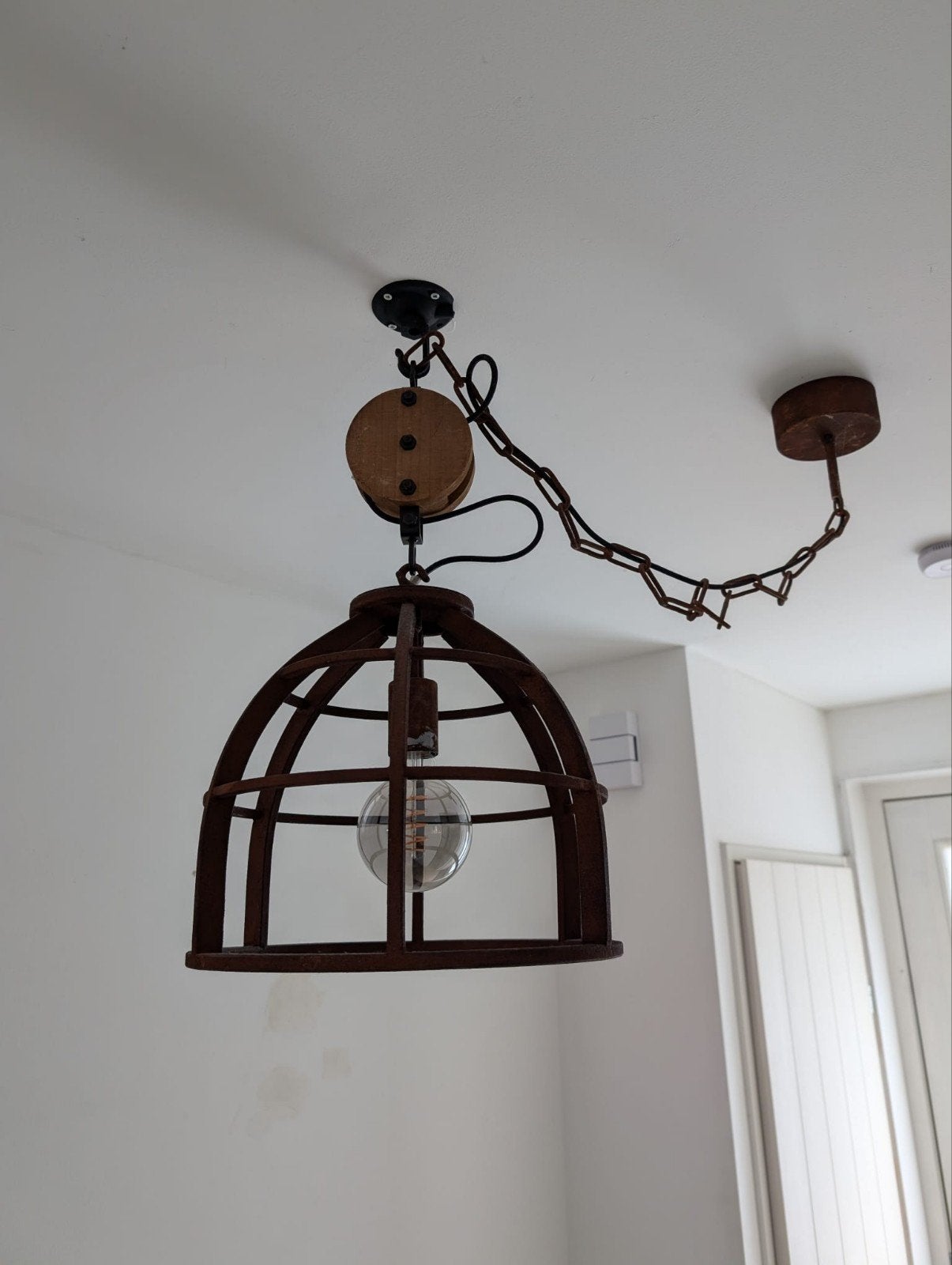 Industriële metalen hanglamp met E27 fitting, Zo goed als nieuw, E27 (groot), Ophalen of Verzenden, Indistrieel