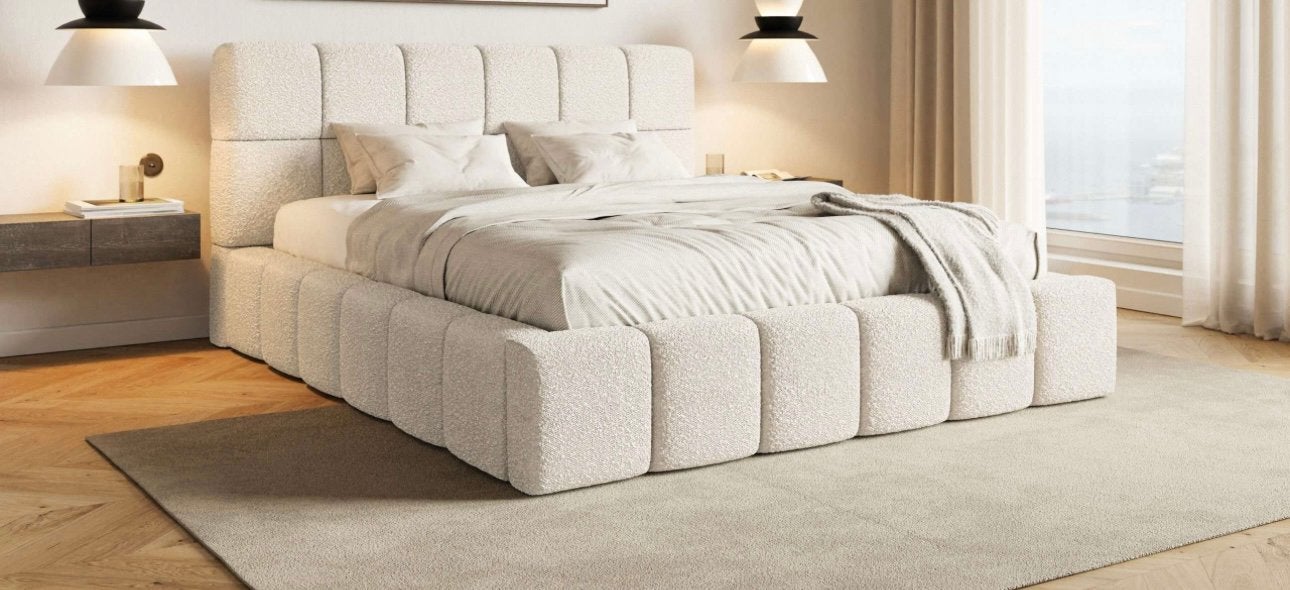 Japandi (teddy) bed 200x200, Huis en Inrichting, Slaapkamer | Bedden, Ophalen, Beige, Tweepersoons, Zo goed als nieuw