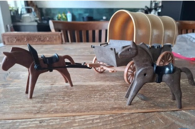 Playmobil huifkar met paarden - incompleet, Ophalen of Verzenden, Gebruikt
