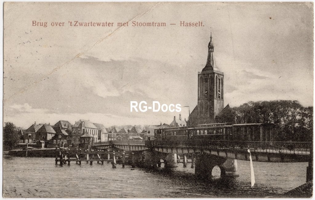 Ansichtkaart Briefkaart Tram Hasselt Brug Zwartewater 1918, Ophalen of Verzenden, Voor 1920, Gelopen, Overijssel