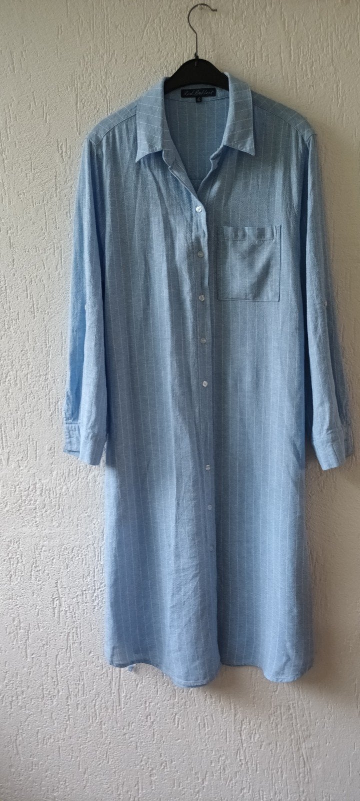 Zgan linnen lichtblauwe jurk met steekzakken mt 42, Kleding | Dames, Jurken, Blauw, Maat 42/44 (L), Ophalen of Verzenden, Zo goed als nieuw