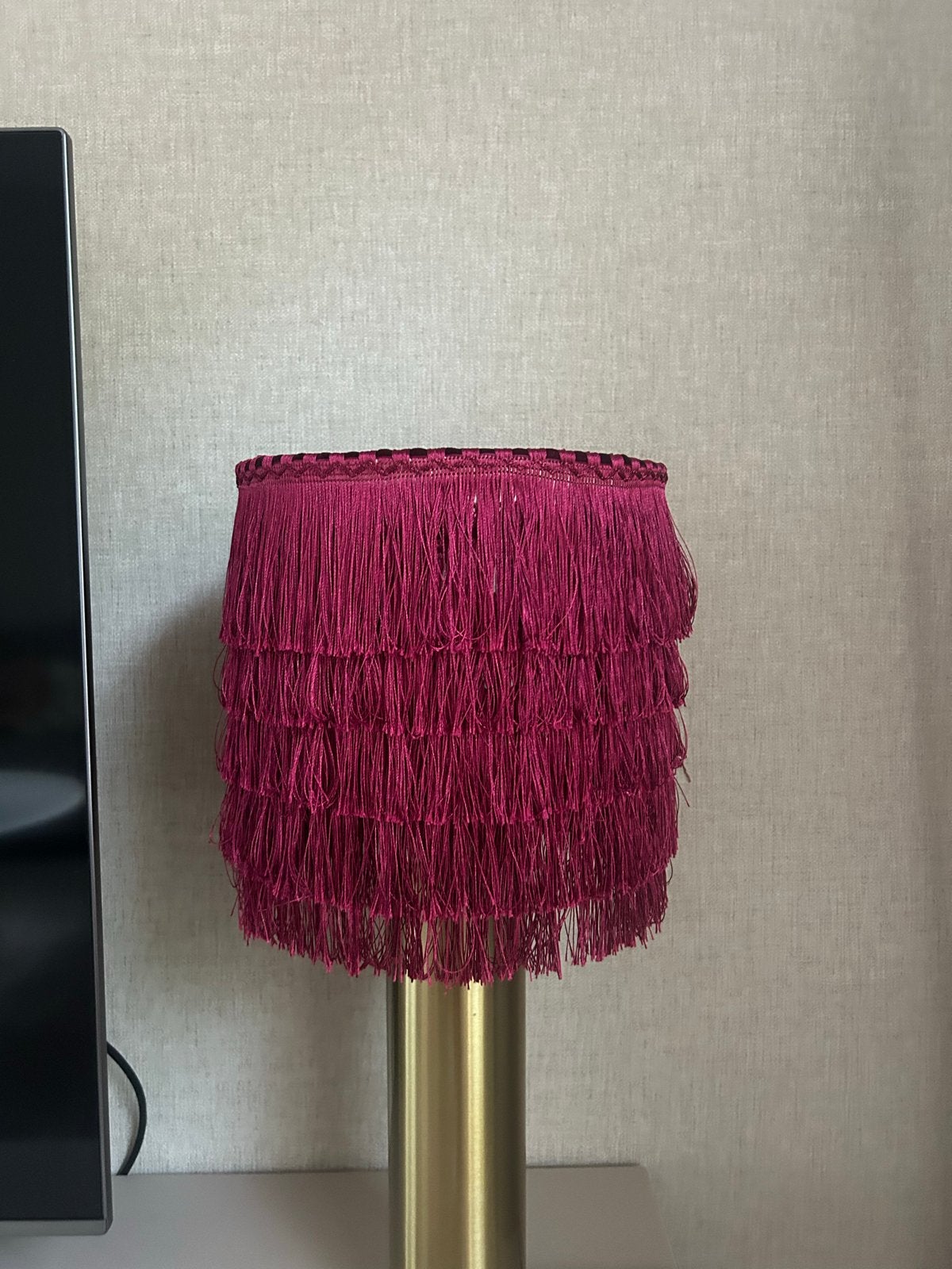 Bordeaux lampenkap met franjes, Ophalen, Textiel, Zo goed als nieuw, Rood