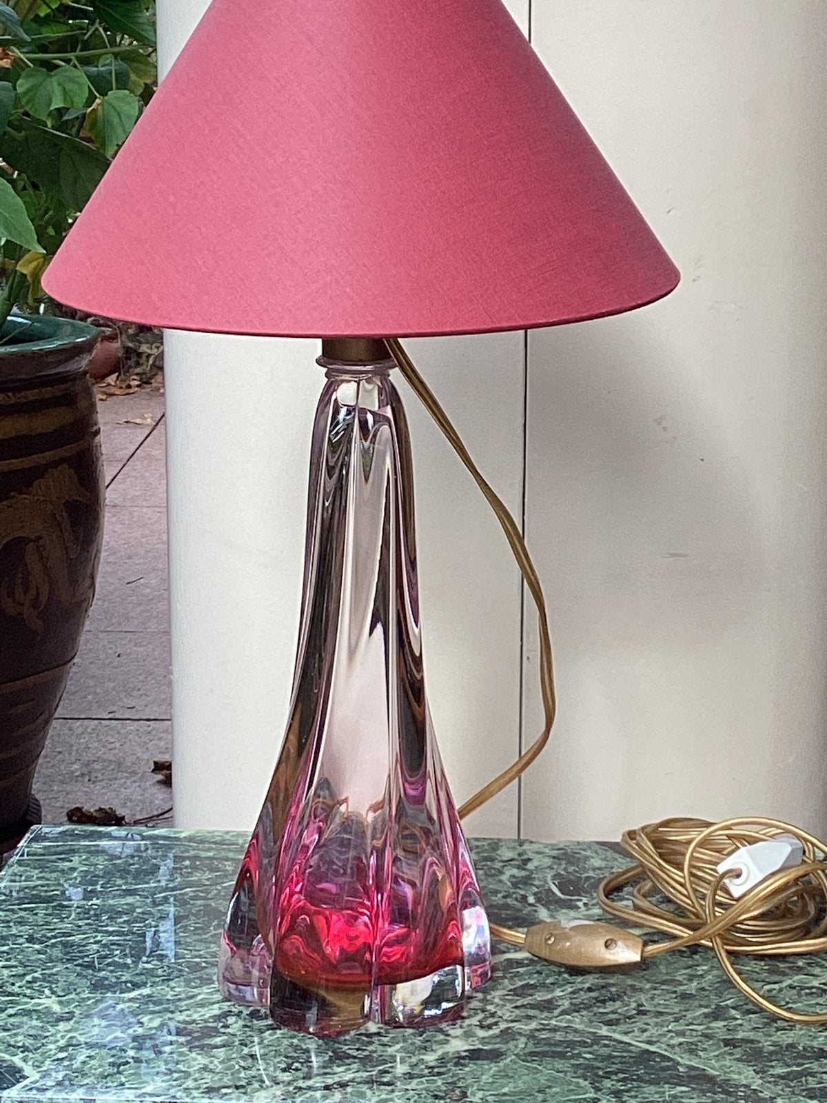 Vintage grote lamp kristal Val st Lambert design uit 1960, Gebruikt, Vintage, 45 cm, Glas