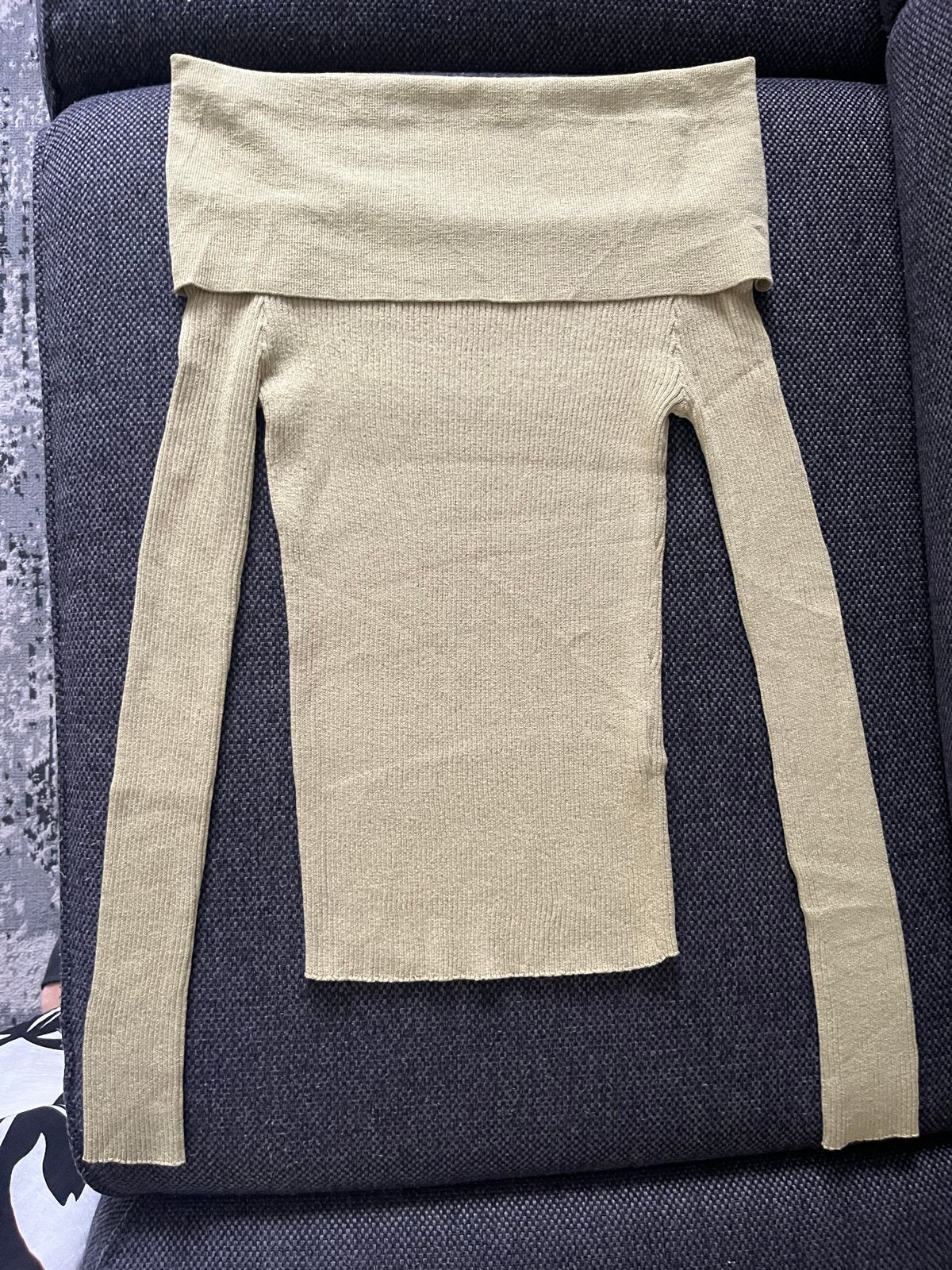 Zara Off-shoulder Ribgebreide Top  licht groen Maat M, Ophalen of Verzenden, Zo goed als nieuw, Maat 38/40 (M), Groen