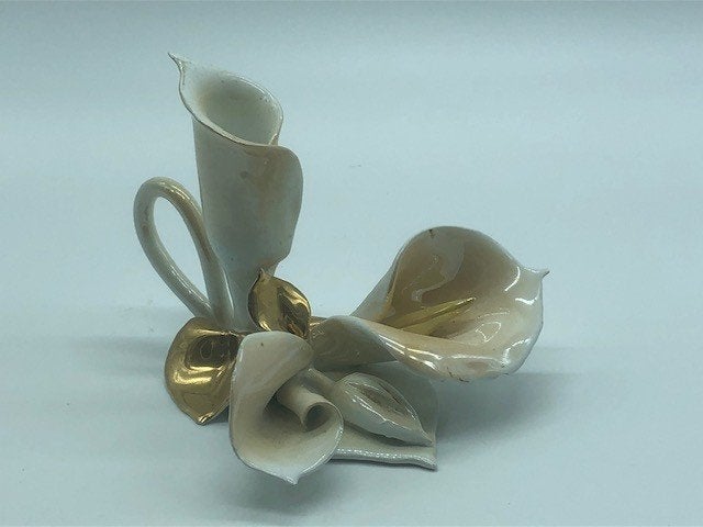 Kandelaar Wit met Goud, Gebruikt, Wit, Ophalen of Verzenden, 15 cm