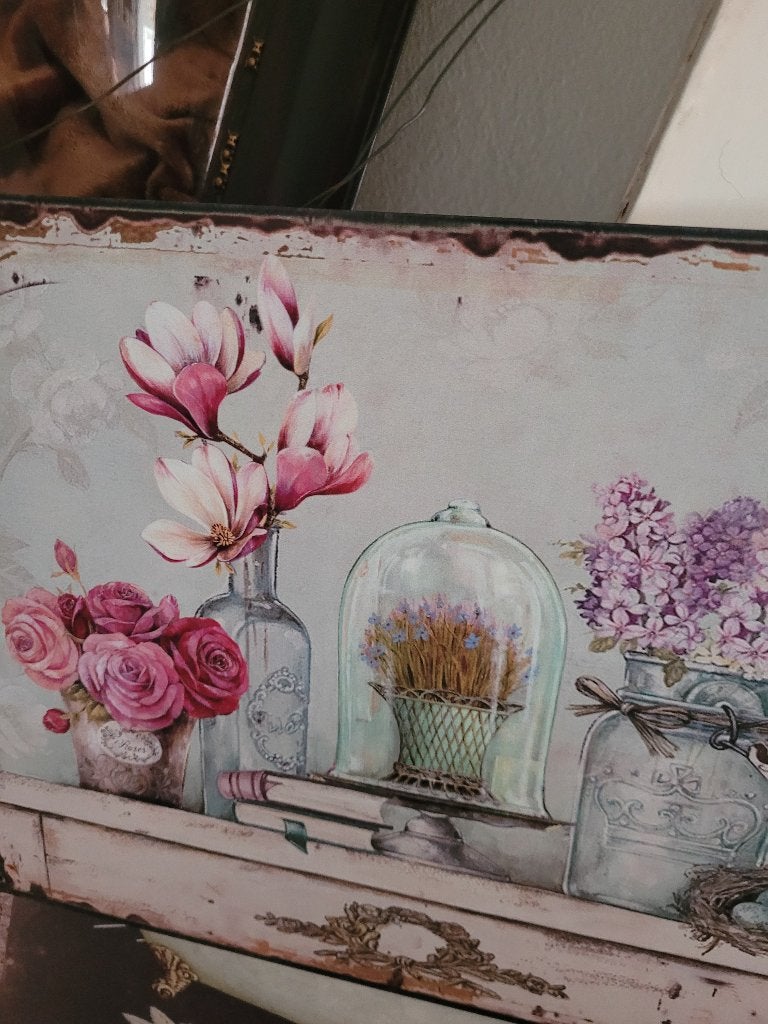 Nieuw romantisch metalen wandbord, Wandhanger, 33 cm, Meerkleurig, Belle Vieille Brocante