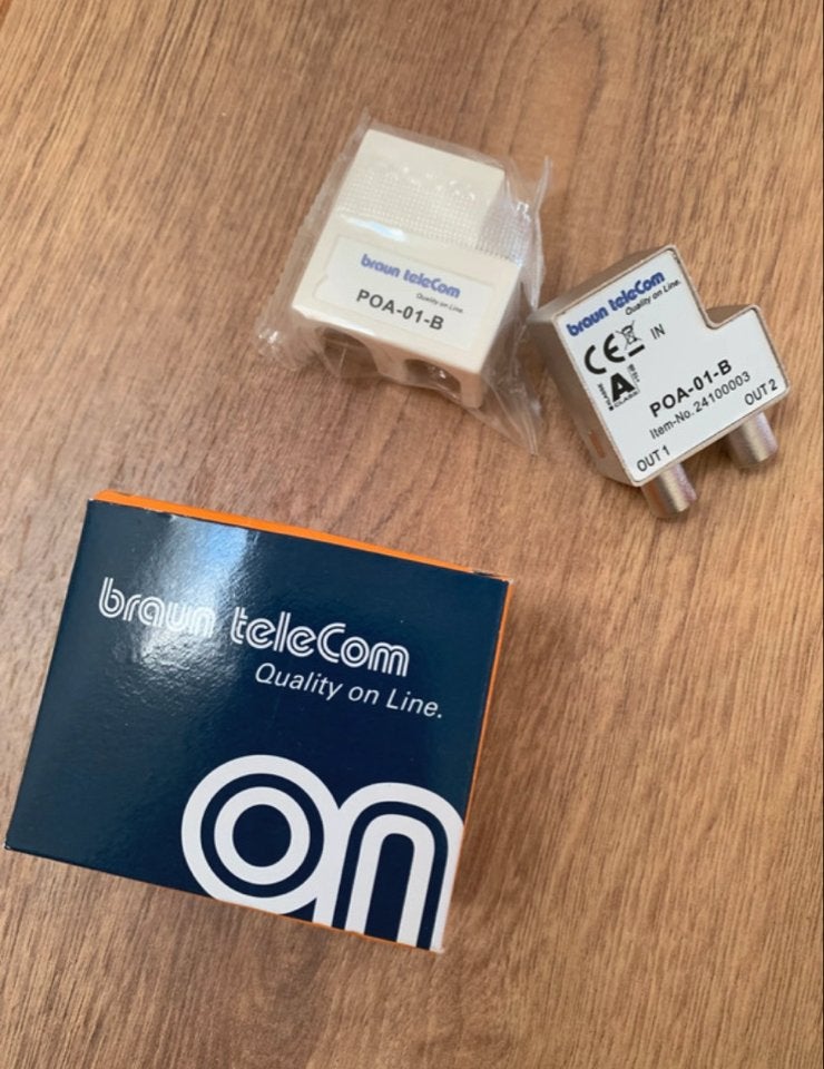 Braun Telecom BTV 2 GHz verdeler 2xIEC/TV (POA 01-B), Ophalen of Verzenden, Nieuw, Overige kabels