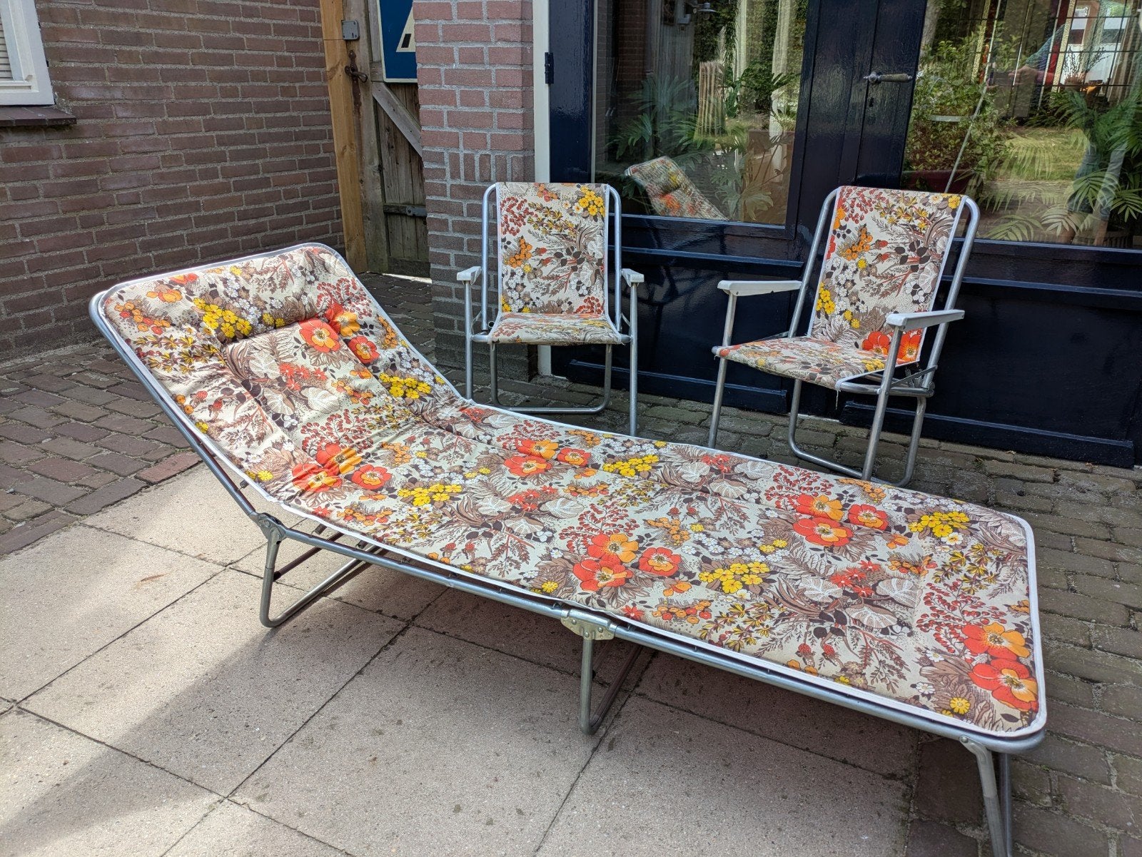 vintage jaren 70 stretcher en 2 campingstoelen, Ophalen of Verzenden, Zo goed als nieuw, Campingstoel