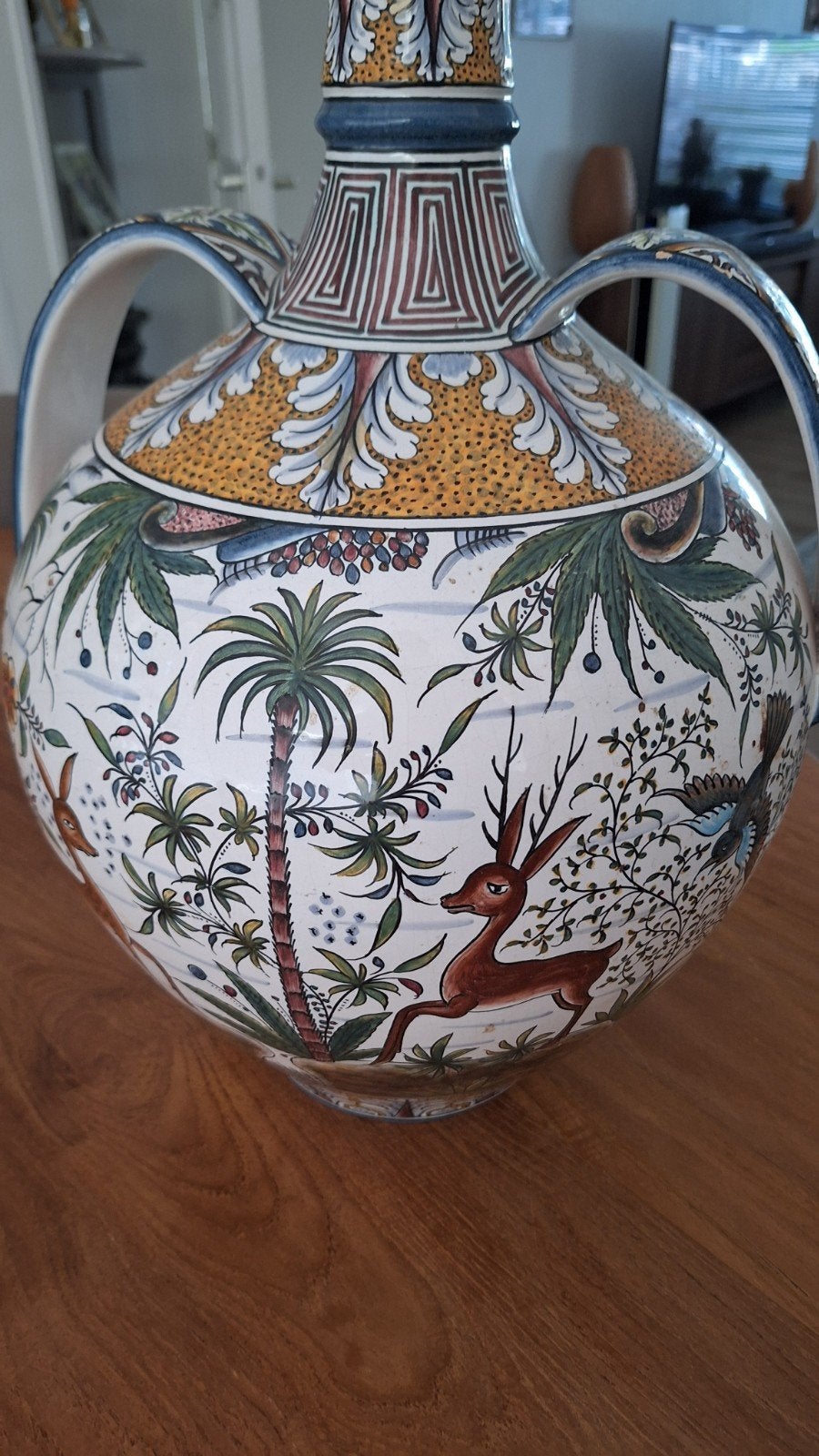 Grote Portugese vaas met handgeschilderde decoratie, Ophalen of Verzenden