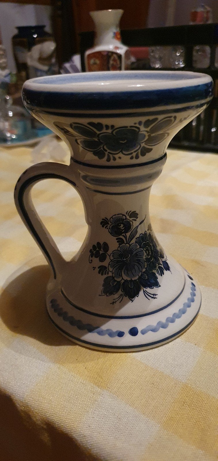 Delfts Handwerk Holland Kandelaar - Blauw-wit bloemmotief, Antiek en Kunst, Antiek | Kandelaars, Ophalen of Verzenden