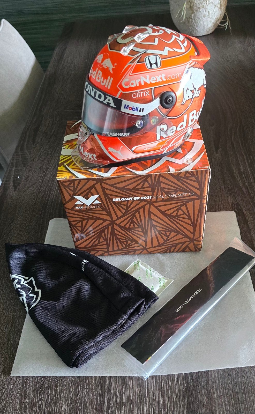 Max Verstappen Regenhelm België 2021 1:2  compleet, Ophalen of Verzenden, Nieuw, Formule 1