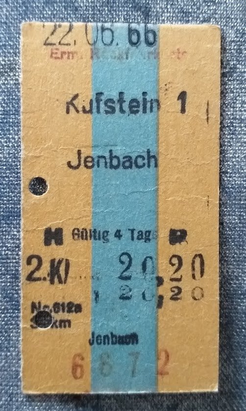 Oostenrijks treinkaartje Kufstein 1966 [5232]  [VeVeSp], Verzamelen, Spoorwegen en Tramwegen, Ophalen of Verzenden, Gebruikt, Trein