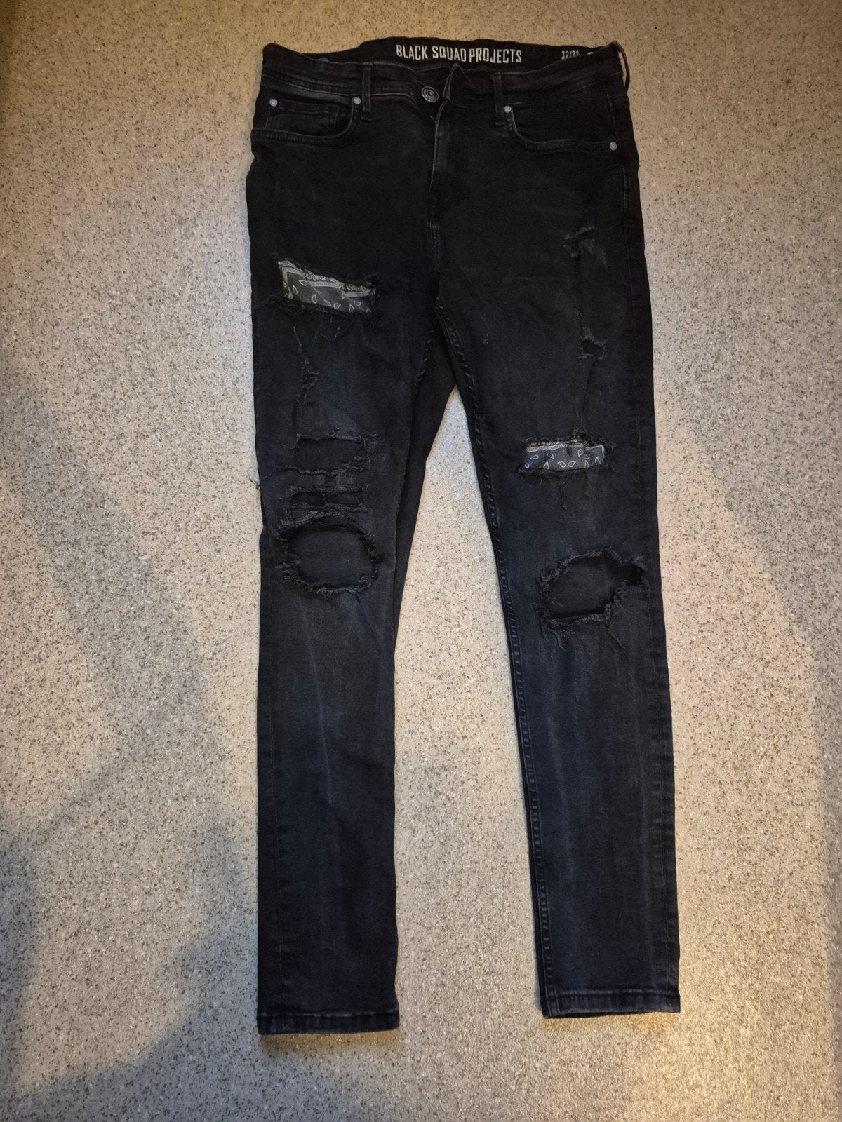 Black Squad Projects Zwarte Jeans met Scheuren W32/L32, W32 (confectie 46) of kleiner, Ophalen of Verzenden, Gedragen, Black Squad Projects