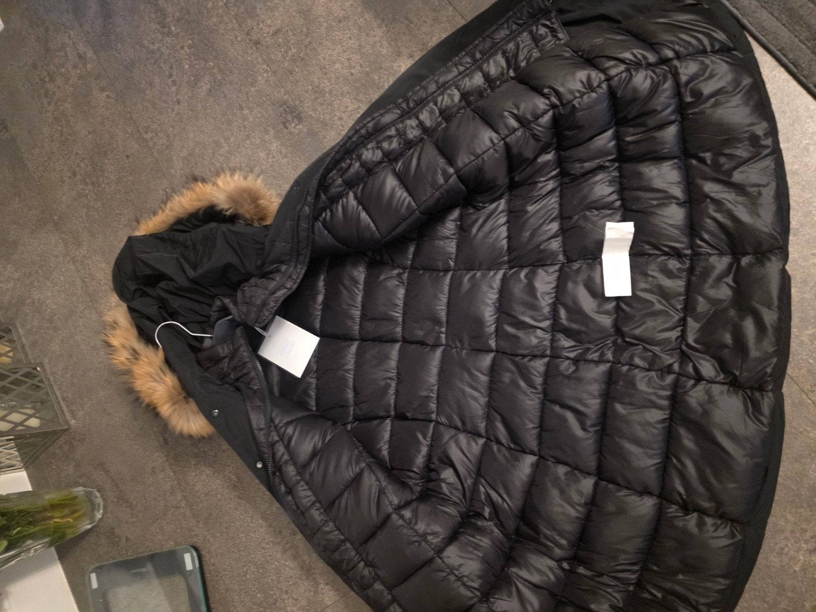 Zwarte winterjas met bontkraag - Maat L, Macleria, Zwart, Maat 42/44 (L), Nieuw