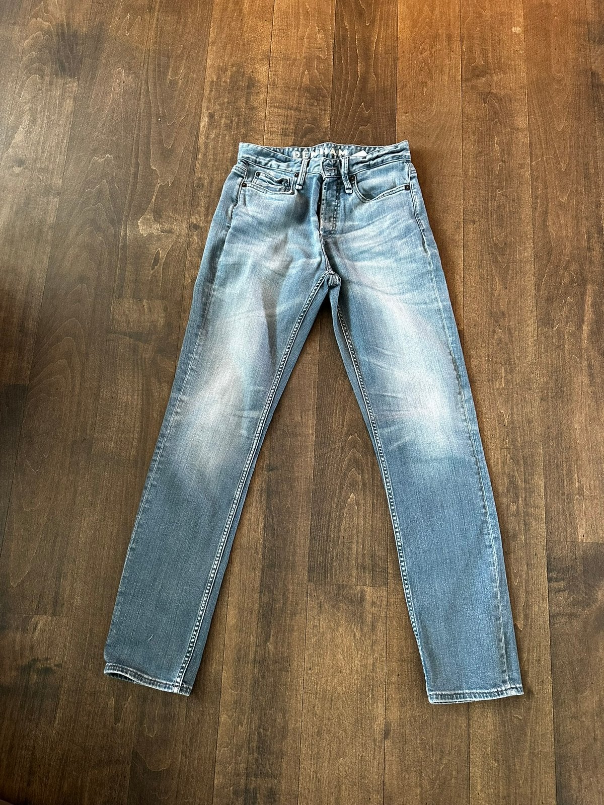 Denham spijkerbroek blauw Razor maat 27 (9), Blauw, W32 (confectie 46) of kleiner, Ophalen of Verzenden, Zo goed als nieuw