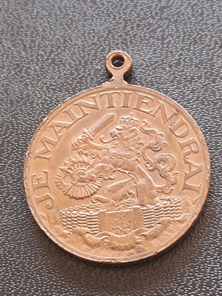 Denfensie Je maintiendrai steunpenning 1914, Postzegels en Munten, Penningen en Medailles, Ophalen of Verzenden, Overige materialen