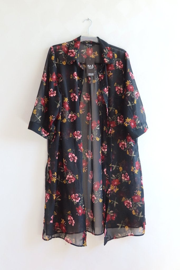 Lange blouse bloemen MS Mode mt 44 (4963), Zwart, Maat 42/44 (L), Nieuw, Ophalen of Verzenden