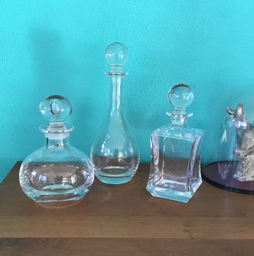 Zware karaf glas met stop 3x, Ophalen of Verzenden