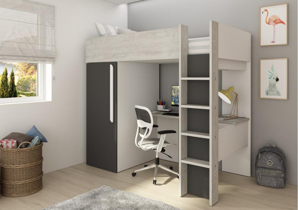 Studio 1803 hoogslaper met bureau en kast - 90x200 - Antraci, Niet ingevuld, Niet ingevuld, Niet ingevuld